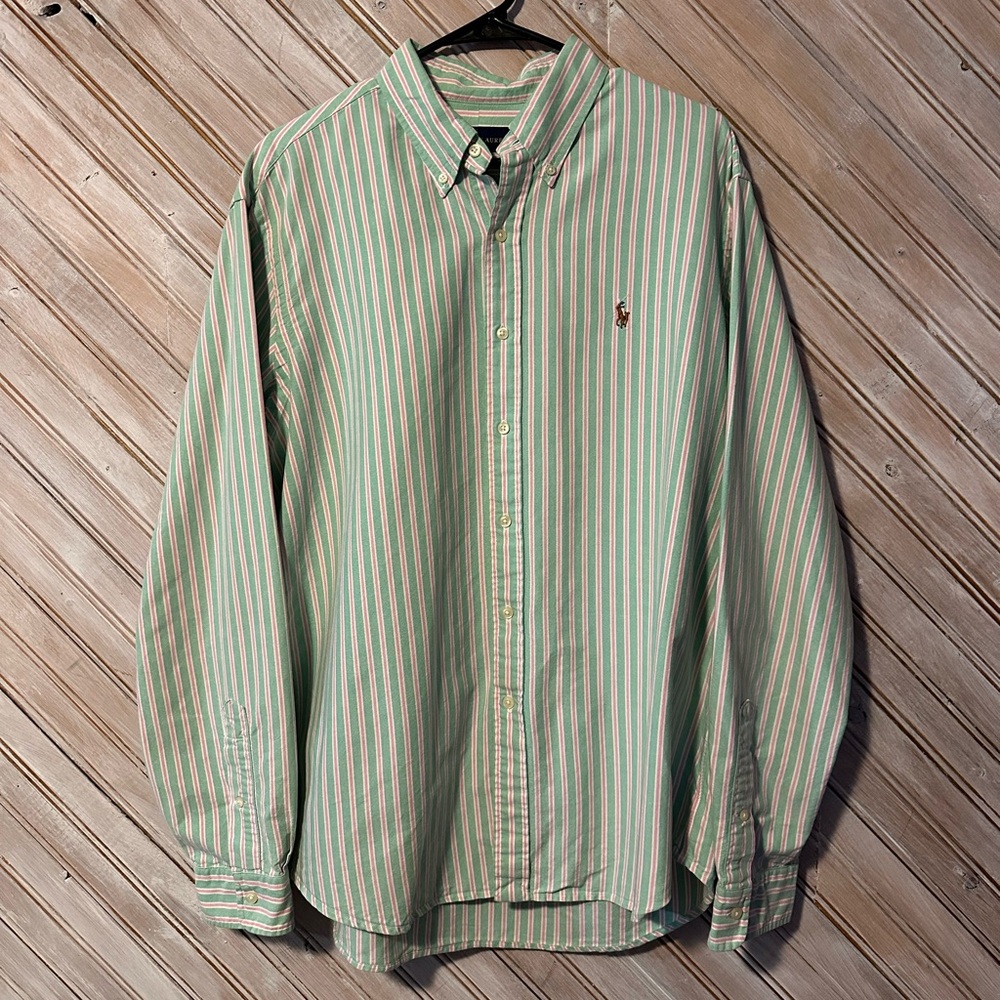 Ralph Lauren Mint Green & Pale Pink Stripe Casual Spring Pastel Button Down